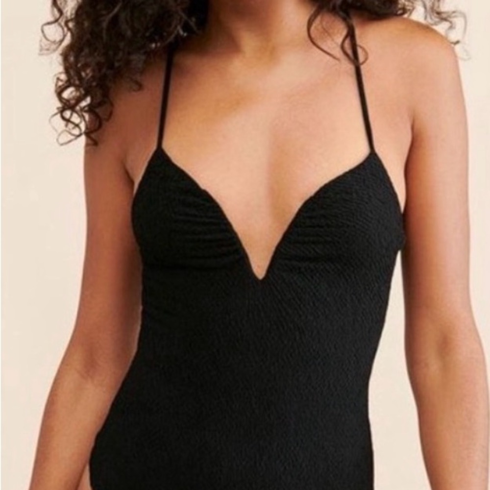 ASTR The Label - Black Textured Spaghetti Strap Bodysuit